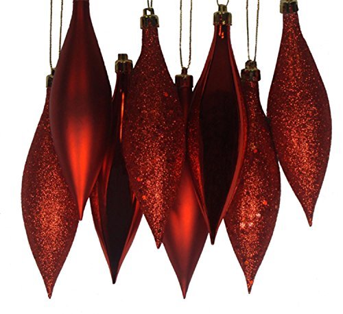 Product Cover 8ct Red Hot Shatterproof 4-Finish Finial Drop Christmas Ornaments 5.5