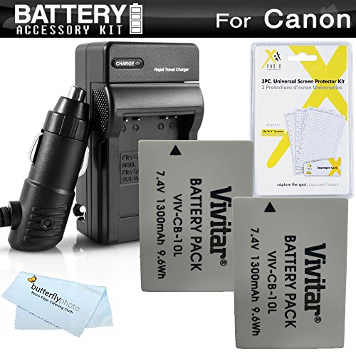 Product Cover 2 Pack Battery and Charger Kit for Canon PowerShot SX40 HS, SX50 HS, SX50HS, G15, PowerShot G16, SX60HS, SX60 HS, G3 X Digital Camera Includes 2 Extended Replacement (1300Mah) NB-10L Batteries + More