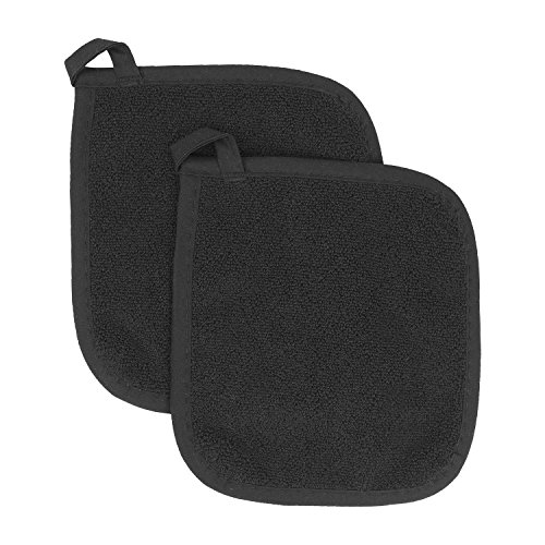 Product Cover Ritz Royale Collection 100% Cotton Terry Cloth Pot Holder Set, Kitchen Hot Pad, 2-Pack, Black