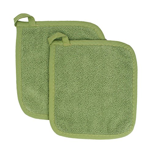 Product Cover Ritz Royale Collection 100% Cotton Terry Cloth Pot Holder Set, Kitchen Hot Pad, 2-Pack, Cactus Green