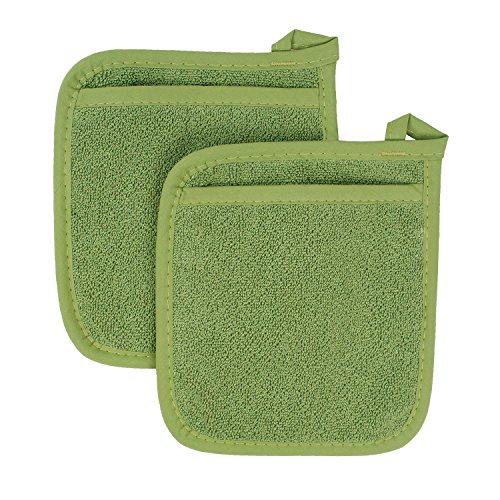 Product Cover Ritz Royale Collection 100% Cotton Terry Cloth Pot Holder Oven Mitt Set, 2-Piece, Cactus Green