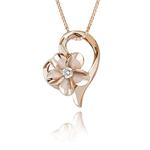 Product Cover Honolulu Jewelry Company 14k Rose Gold Plated Sterling Silver CZ Plumeria Open Heart Necklace with 18