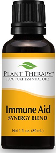Product Cover Plant Therapy Immune-Aid Synergy Essential Oil Blend. 100% Pure, Undiluted, Therapeutic Grade. Blend of: Frankincense, Tea Tree, Rosemary, Lemon, Eucalyptus and Orange. 30 ml (1 oz).