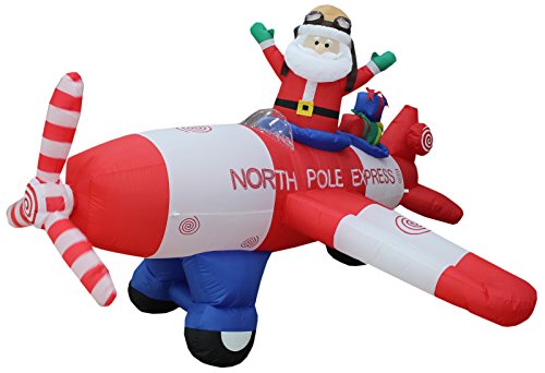 Product Cover BZB Goods Animated - 8 Foot Wide Christmas Inflatable Santa Claus Flying Airplane Blow Up Yard Decoration, Long, Multi