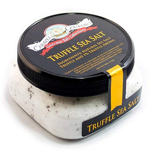 Product Cover Italian Black Truffle Sea Salt - All-Natural Infused Sea Salt with Black Truffles & Truffle Oil from Italy - No Gluten, No MSG, Non-GMO - Cooking and Finishing Salt - 4 oz. Stackable Jar