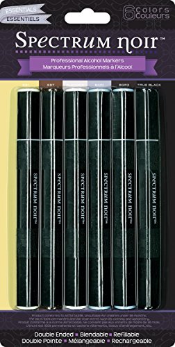 Product Cover Crafter's Companion SPECN-ESSEN6 6 Pieces Spectrum Noir Colouring System Alcohol Marker Dual Nib Pens Set Pack of 6-Essentials, Multicolor