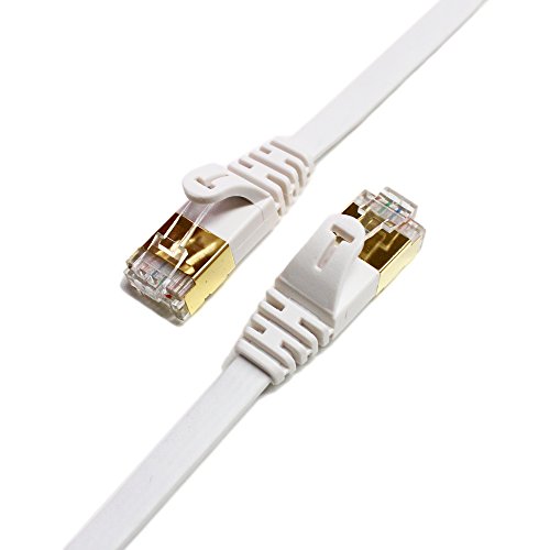 Product Cover Tera Grand - 6FT - CAT7 10 Gigabit Ethernet Ultra Flat Patch Cable for Modem Router LAN Network, Gold Plated Shielded RJ45 Connectors, Faster Than CAT6a CAT6 CAT5e, White