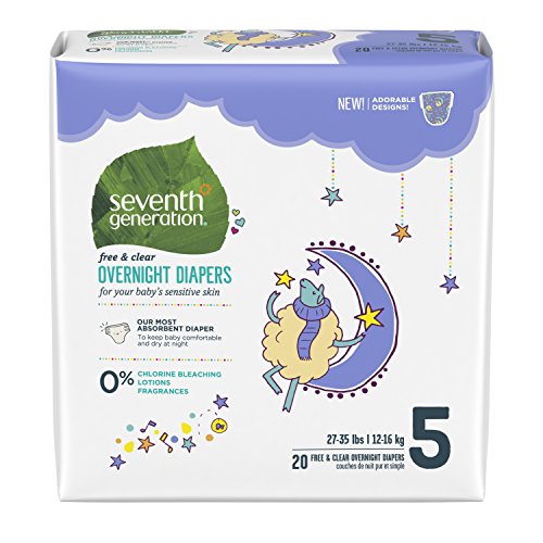 Product Cover Seventh Generation Baby Free & Clear Overnight Diapers, Stage 5, 27-35lbs, 80 Count (Packaging May Vary)