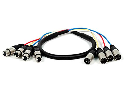 Product Cover Monoprice 4-Channel XLR Male to XLR Female Snake Cable Cord - 3 Feet- Black/Silver with Metal Connector Housings Plastic and Rubber Cable Boots