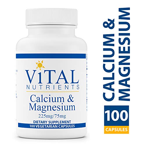 Product Cover Vital Nutrients - Calcium & Magnesium (225mg / 75mg) - Cardiovascular, Muscle, and Bone Support - 100 Vegetarian Capsules per Bottle
