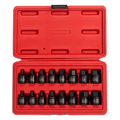 Product Cover Sunex 3646, 3/8 Inch Drive Low Profile Impact Hex Driver Set, 16-Piece, SAE/Metric, 1/4 Inch - 3/4 Inch, 6mm - 19mm, Cr-Mo Steel, Dual Size Markings, Heavy Duty Storage Case, Meets ANSI Standards