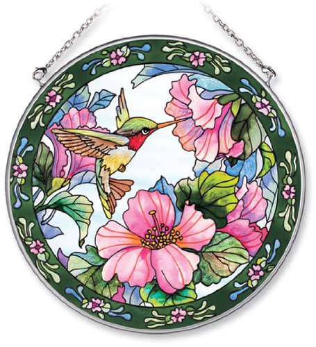 Product Cover Amia Handpainted Glass Hummingbird and Hibiscus Suncatcher, 6-1/2-Inch