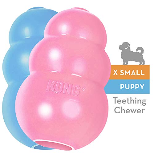 Product Cover KONG - Puppy Toy - Natural Teething Rubber - Fun to Chew, Chase and Fetch - For Extra Small Puppies (Color May Vary)