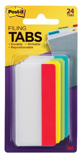 Product Cover Post-it Tabs, 3 in, Solid, Assorted Primary Colors, 6 Tabs/Color, Durable, Writable, Repositionable, Sticks Securely, Removes Cleanly, 4 Colors, 24 Tabs/Pack, (686-ALYR3IN)