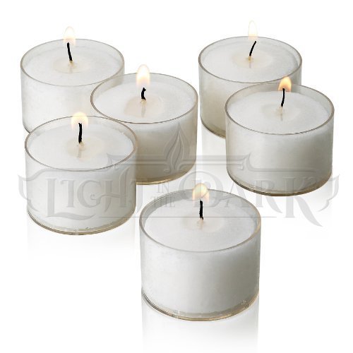 Product Cover Set of 36 White Tealight Candles with Clear Cup Burn 8 Hour, Unscented , in a Box