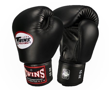 Product Cover Twins Special Leather Boxing Gloves - BGVL-3 - w/Velcro Wrist Strap (Black, 16oz)