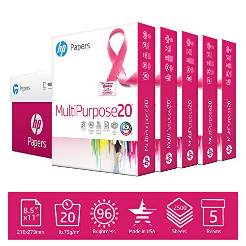 Product Cover HP Printer Paper MultiPurpose 20lb, 8.5 x 11 Paper, 5 Ream Case, 2,500 Sheets, Made in USA, Forest Stewardship Council Certified, 96 Bright, Acid Free, Engineered for HP Compatibility, 115100PC