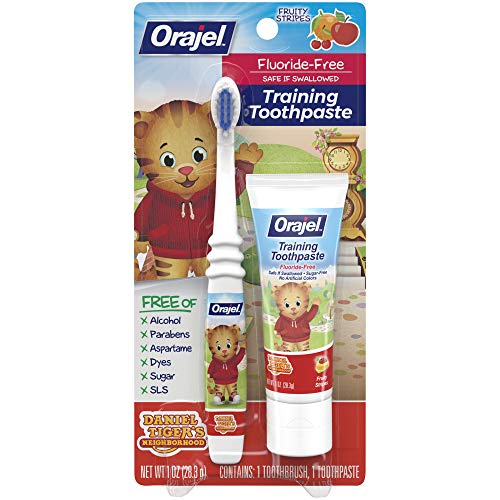 Product Cover Orajel Daniel Tiger's Neighborhood Fluoride-Free Training Toothpaste & Toothbrush Combo Pack, Fruity Stripes, 1.0oz