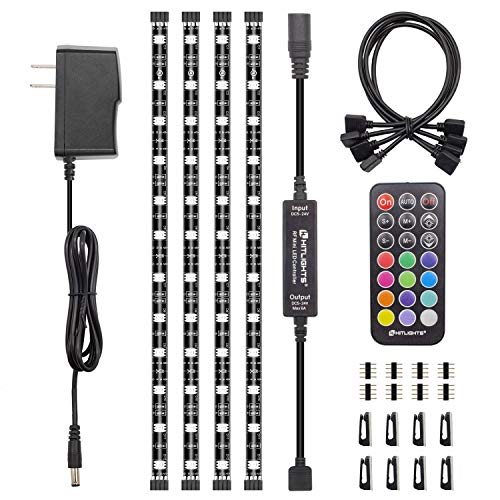 Product Cover LED Strip Lights, HitLights Waterproof 4 Pre-cut 12Inch/48Inch RGB LED Strips Kit, Flexible Color Changing SMD 5050 LED Accent Kit with RF Remote, UL-Listed 15W Power Supply and Connectors