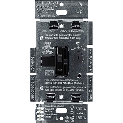 Product Cover Lutron Toggler C.L Dimmer Switch for dimmable LED, Halogen and Incandescent Bulbs, Single-Pole or 3-Way, AYCL-153P-BL, Black