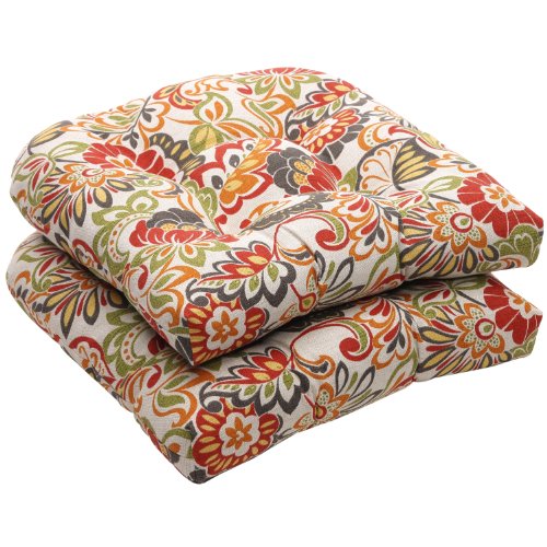 Product Cover Pillow Perfect Indoor/Outdoor Multicolored Modern Floral Wicker Seat Cushions, 2-Pack