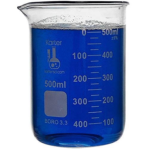 Product Cover 500ml Beaker, Low Form Griffin, Borosilicate 3.3 Glass, Double Scale, Graduated, Karter Scientific 213D26