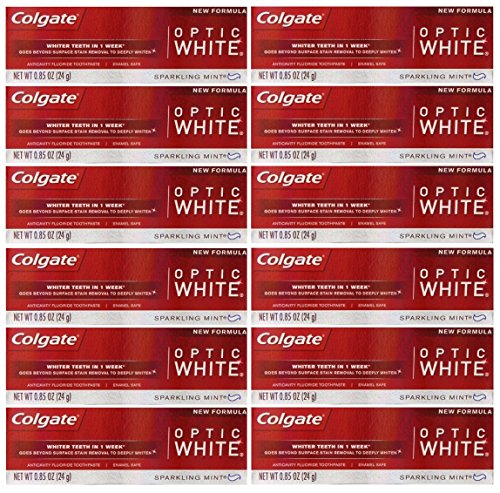 Product Cover Colgate Optic White Teeth Whitening Toothpaste, Sparkling White, Sparkling Mint, Travel Size 0.85 Ounces - Pack of 12
