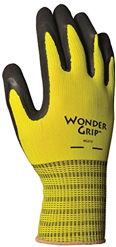 Product Cover Wonder Grip WG310S Extra Grip Seamless Knit Work Gloves, Double-Coated Black Latex Palm, Excellent Wet or Dry Grip, Small, Yellow