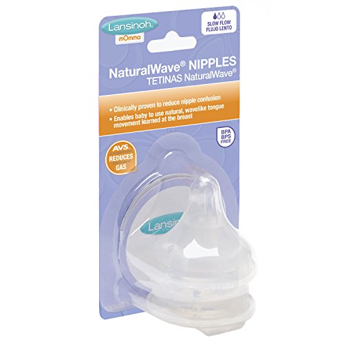 Product Cover Lansinoh mOmma Nipples Slow-Flow, 2 Count, 100% Silicone, Anti-Colic, BPS and BPA Free, Easy to Clean and Assemble, Microwave and Dishwasher Safe