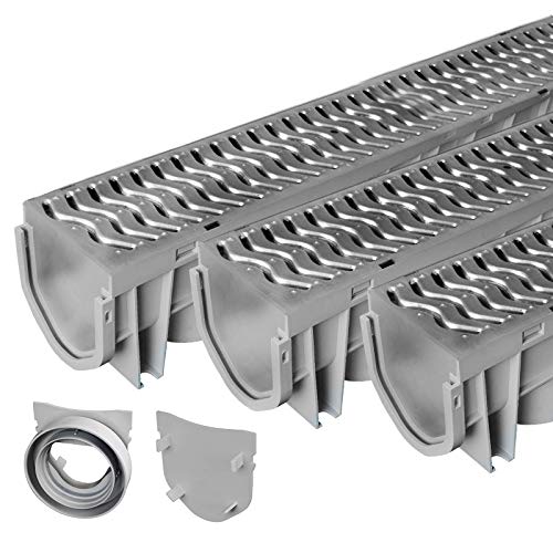 Product Cover Source 1 Drainage Trench & Driveway Channel Drain with Galvanized Steel Grate - 3 Pack