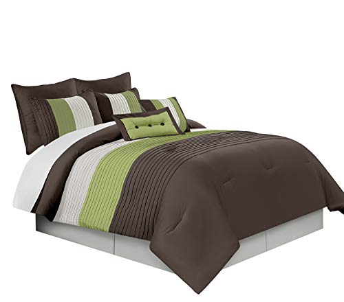 Product Cover Chezmoi Collection Loft 8-Piece 104 by 92-Inch Luxury Stripe Comforter Set, King, Beige, Green and Brown