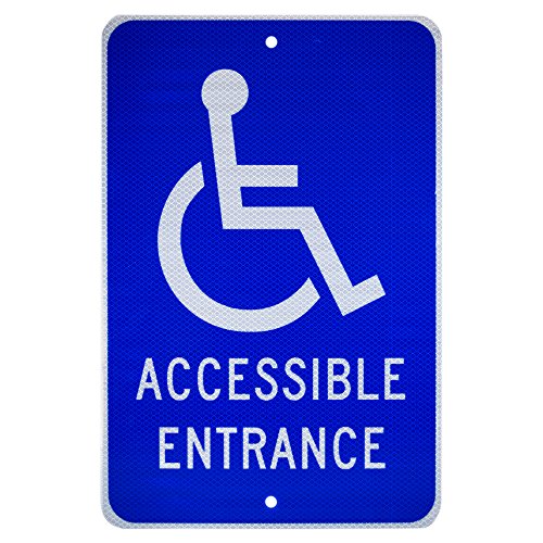 Product Cover NMC TM149J ACCESSIBLE ENTRANCE Sign - 12in. x 18in. Aluminum Handicapped Parking Sign with Graphic, White on Blue Base