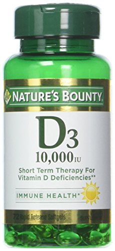Product Cover Nature's Bounty Vitamin D3 Pills and Supplement, Supports Bone Health and Immune System, 10000iu, 72 Softgels