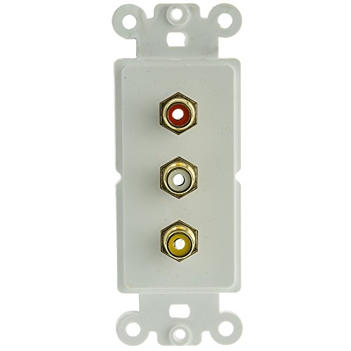 Product Cover Decora Wall Plate Insert, White, 3 RCA Couplers (Red/White/Yellow), RCA Female