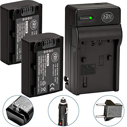 Product Cover BM Premium Pack of 2 NP-FV50 Batteries and Battery Charger for Sony FDR-AX53, HDR-CX675/B, HDR-CX455/B, HDR-CX330, HDR-CX380, HDR-CX430V, HDR-CX900, TD30V, HDR-CX260V, HDR-CX580V, HDR-CX760V, HDR-PJ200, HDR-PJ230, HDR-PJ340, HDR-PJ380, HDR-