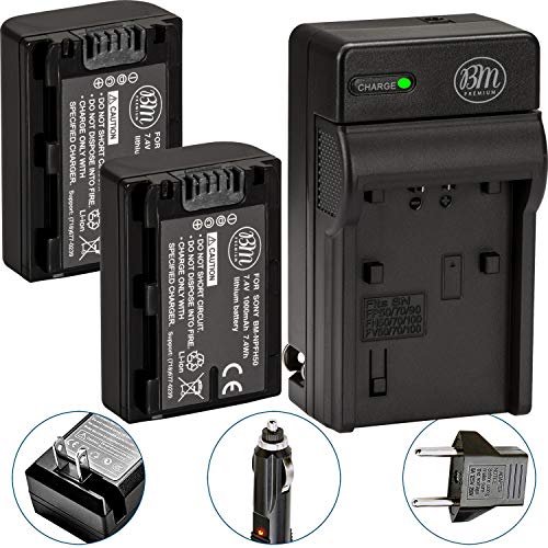 Product Cover BM Premium 2-Pack of NP-FH50 Batteries and Battery Charger for Sony CyberShot DSC-HX100V DSC-HX200V Digital Camera
