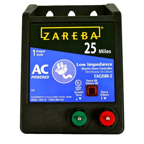 Product Cover Zareba EAC25MZ 25 Miles AC Low Impedance Electric Fence Charger; Powers up To 25 Miles of Fence; Low-Impedence Design Maintains Maximum Energy on Fence; Works in Heavy Weed Condition; Made in the USA