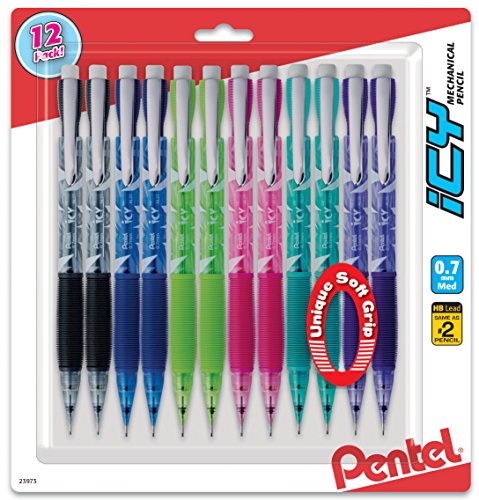 Product Cover Pentel ICY Razzle-Dazzle Mechanical Pencil, 0.7mm, Assorted Barrels, Color May Vary, Pack of 12 (AL27RDBP12M)