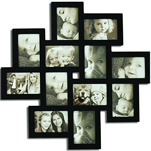 Product Cover Adeco Decorative Wood Wall Hanging Collage Picture Photo Frame, 12 Openings, 4x6 (Black)