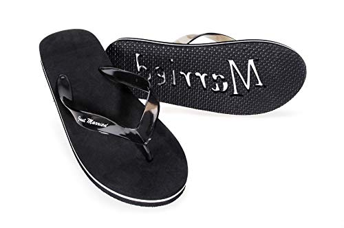 Product Cover Darice VL2027 Wedding Just Married Men's Flip Flop Sandals, Black, Small / 9-10 D(M) US
