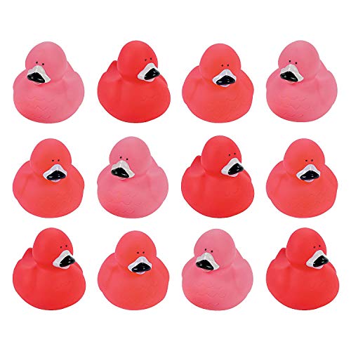 Product Cover Fun Express Vinyl Flamingo Rubber Duckies | 12 Count | Great for Seasonal Holiday Party Decor, Giveaways, Prizes, and Favors