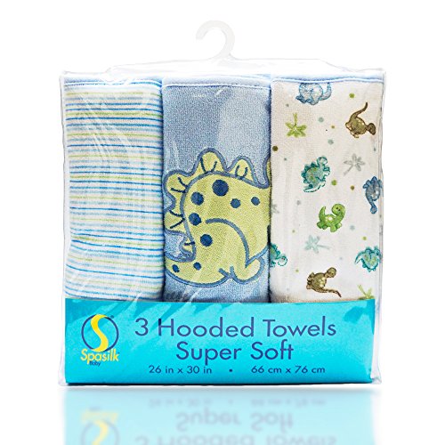 Product Cover Spasilk Soft Terry Hooded Towel Set, Blue Dino, 3-Count