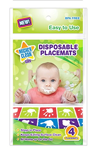 Product Cover Mighty Clean Baby Disposable Placemat - Super Sticky Toddler and Infant Mat for Feeding on The Go, 24 Count Value Pack (6 Packages of 4 placemats Each)