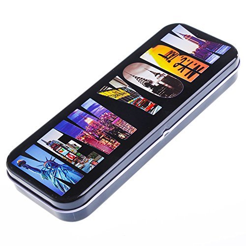 Product Cover Black NEW YORK Letter Photos - New York City NY Souvenir Multi Purpose Stationery Box Steel Pencil Case