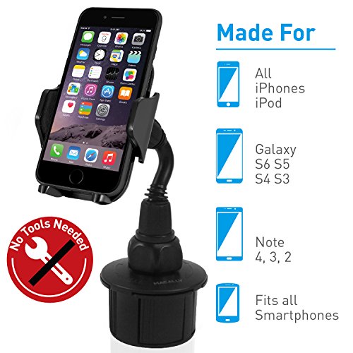 Product Cover Macally Adjustable Automobile Cup Holder Phone Mount for iPhone X 8 8+ 7 7 Plus 6s Plus 6s SE Samsung Galaxy S9 S9+ S8 S7 Edge S6 S5 Note 5, iPod, Smartphones, MP3, GPS etc (MCUPMP)
