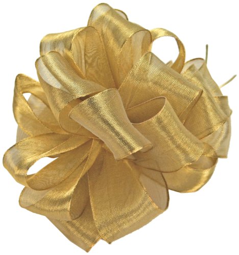 Product Cover Offray Wired Edge Firefly Metallic Sheer Craft Ribbon, 2-Inch Wide by 15-Yard Spool, Gold