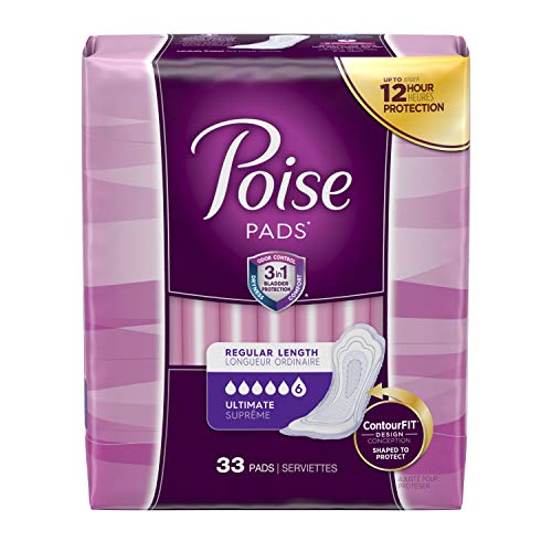 Product Cover Poise Incontinence Pads, Ultimate Absorbency, Regular, 4 Packs of 33 Pads, 132 Count Total (Packaging May Vary)