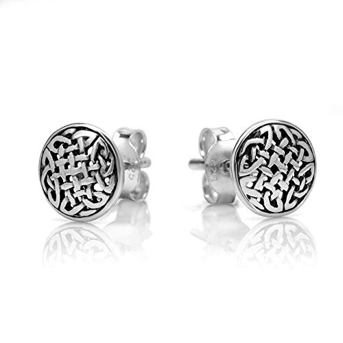 Product Cover 925 Oxidized Sterling Silver Tiny Circle Celtic Knot 8 mm Post Stud Earrings