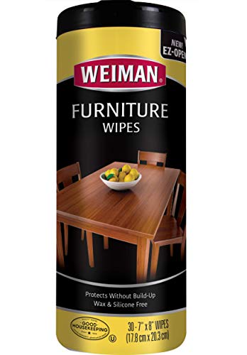 Product Cover Weiman Wood Cleaner and Polish Wipes - Non Toxic For Furniture To Beautify & Protect, No Build-Up, Contains UVX-15, Pleasant Scent, Surface Safe - 30 Count