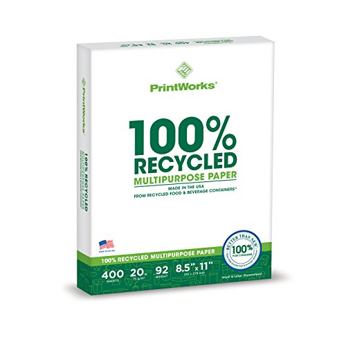 Product Cover Printworks 100 Percent Recycled Multipurpose Paper, 20 Pound, 92 Bright, 400 Sheets, 8.5 x 11 Inches (00018)